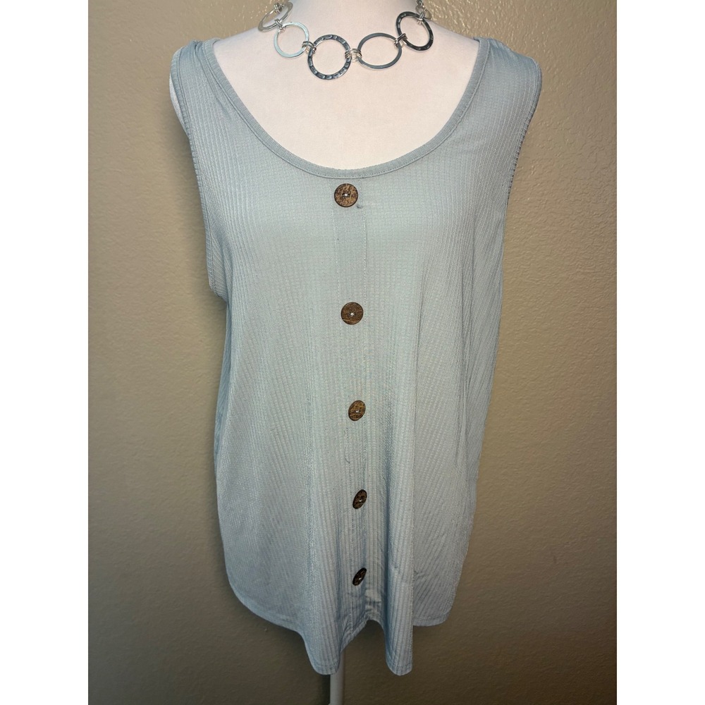 Star Vixen Womens Light Blue Ribbed Sleeveless Button Front Tank Top Size 1X